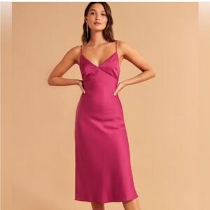 Abercrombie deep pink best dressed guest collection lace up back slip midi dress